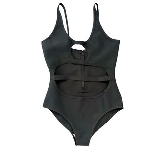 Missguided Viscose One-Piece Sexy Pool Party Black Bandage Cut-Out Swimsuit